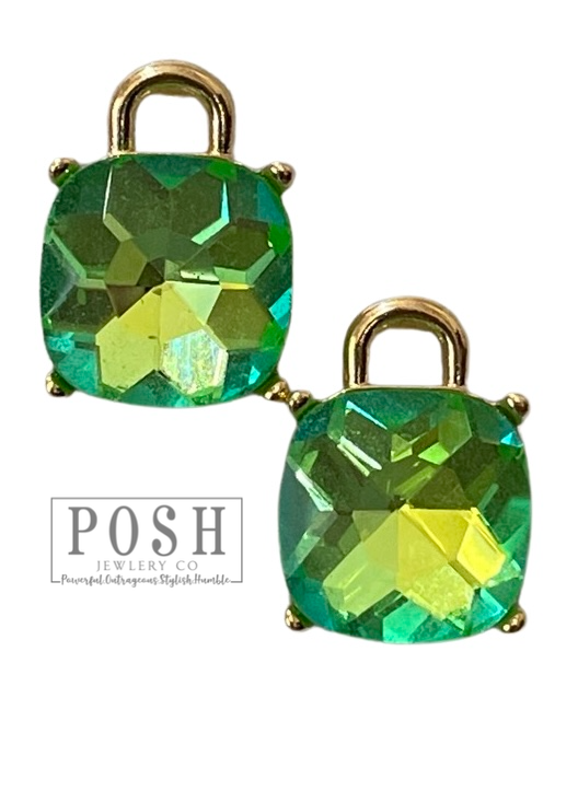 Square rhinestone with gold arch post earring
