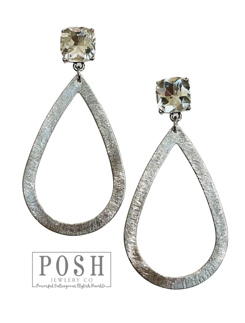 Siver brushed metal teardrop earring