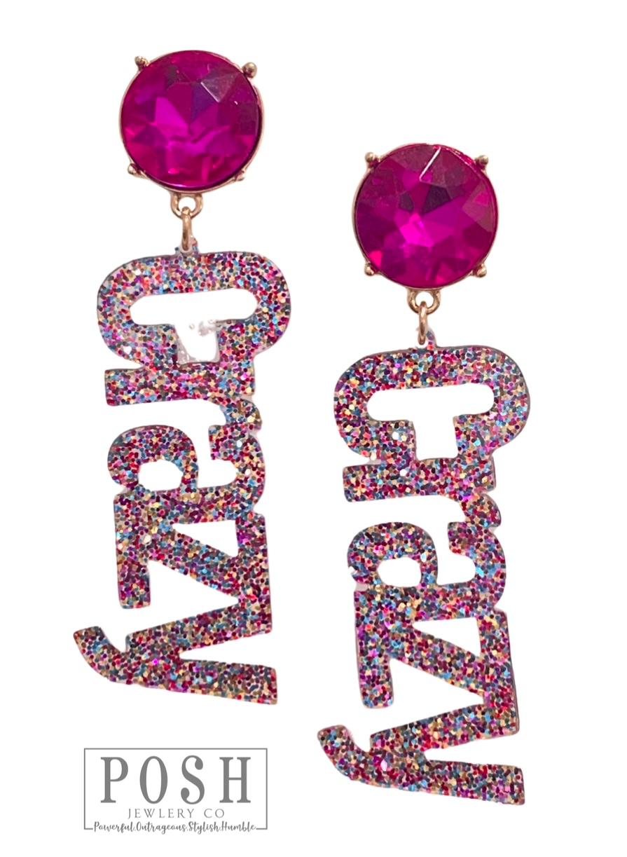 Rhinestone and glitter CRAZY earring, last call