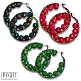 Iridescent hoop earring with beads