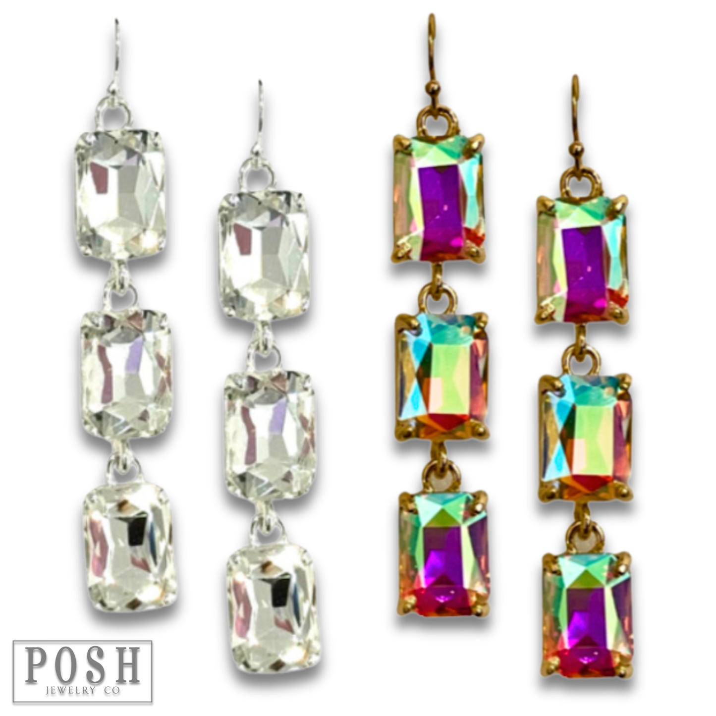 Rectangle rhinestone drop earring