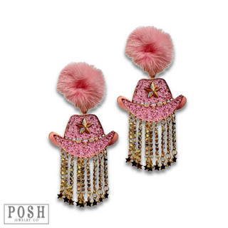Cowboy hat rhinestone earring