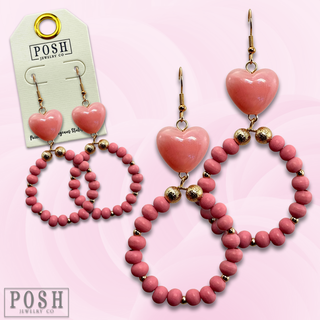 Valentine heart and bead earring