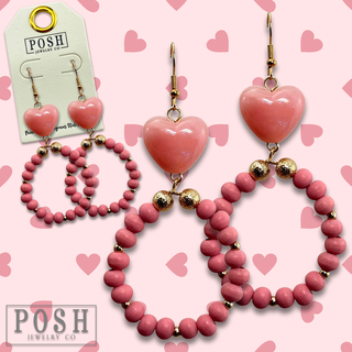 Valentine heart and bead earring