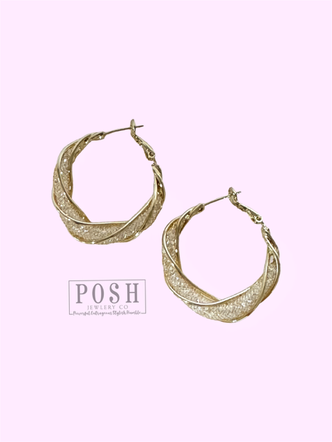 Crystal mesh twisted hoop earring
