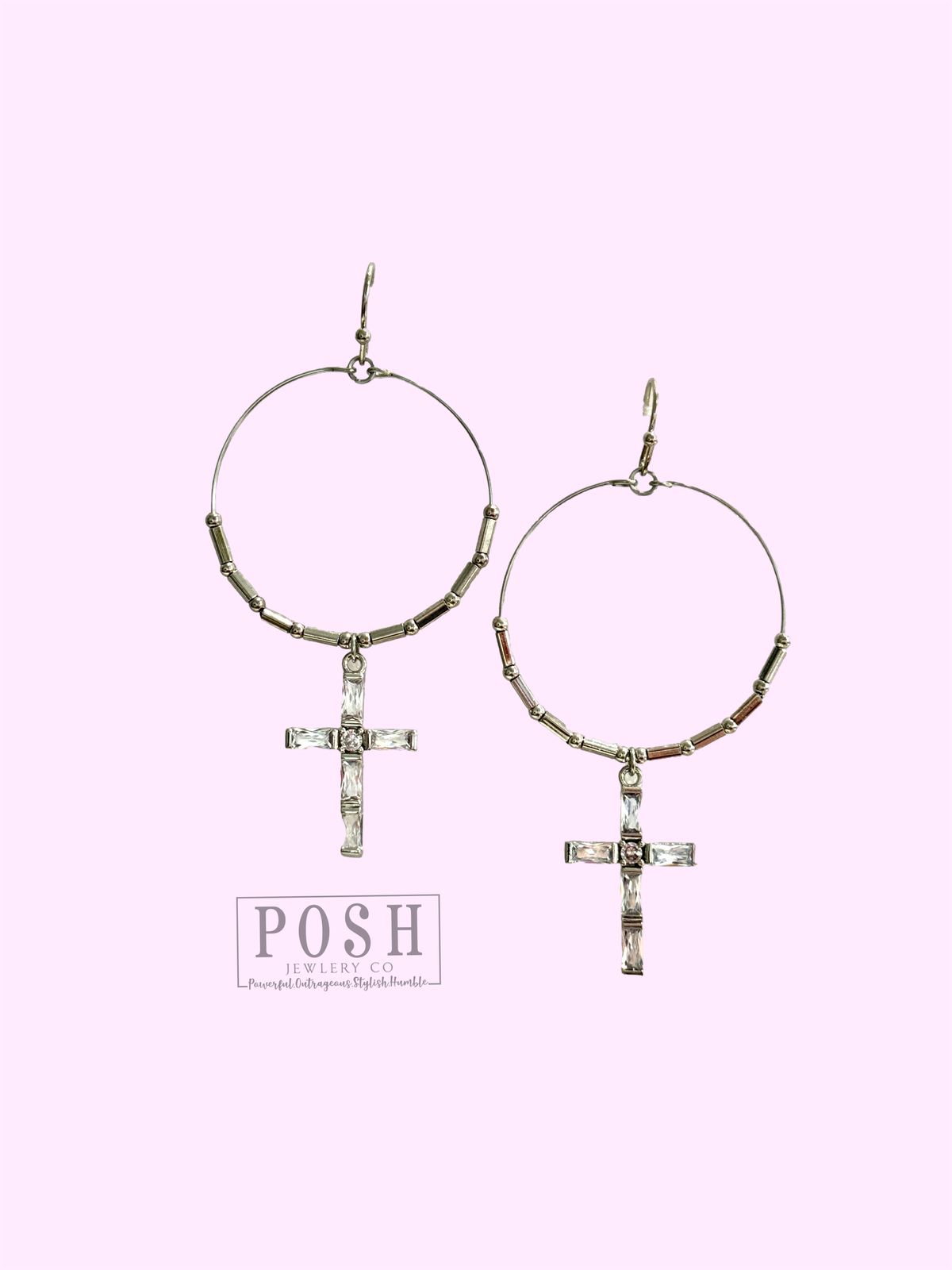 Crystal cross earring