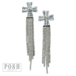 Rhinestone cross, fringe earring