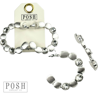 Square shape rhinestone hoop earring