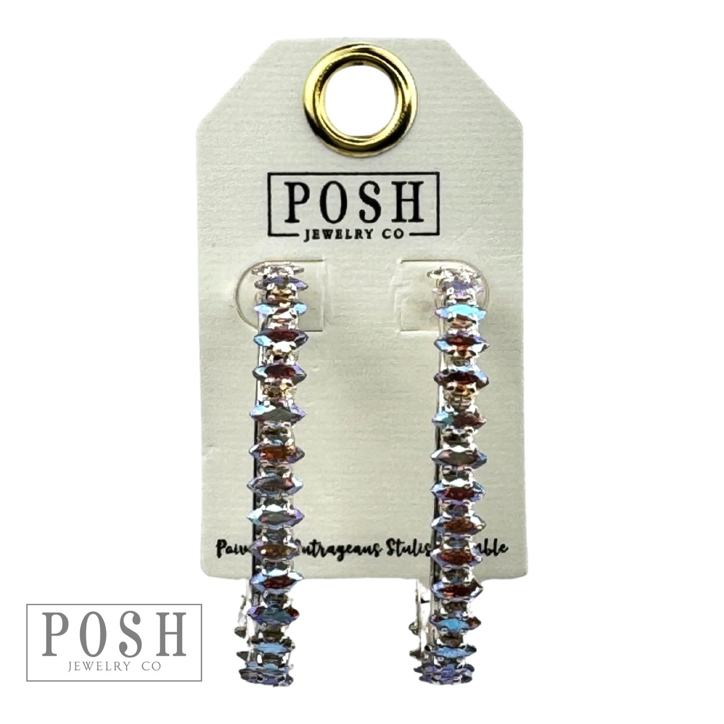 Rhinestone oval shape hoop earring