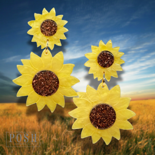 Double acrylic fall sunflower earring with glitter