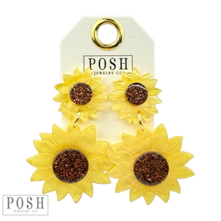 Double acrylic fall sunflower earring with glitter