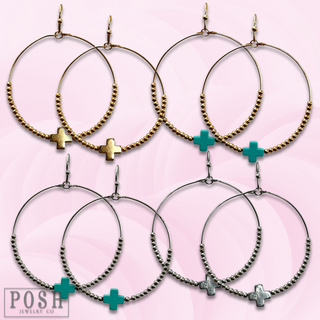 Square cross circle earring