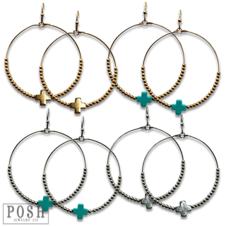 Square cross circle earring