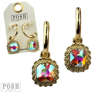 Square rhinestone dangle hoop earring