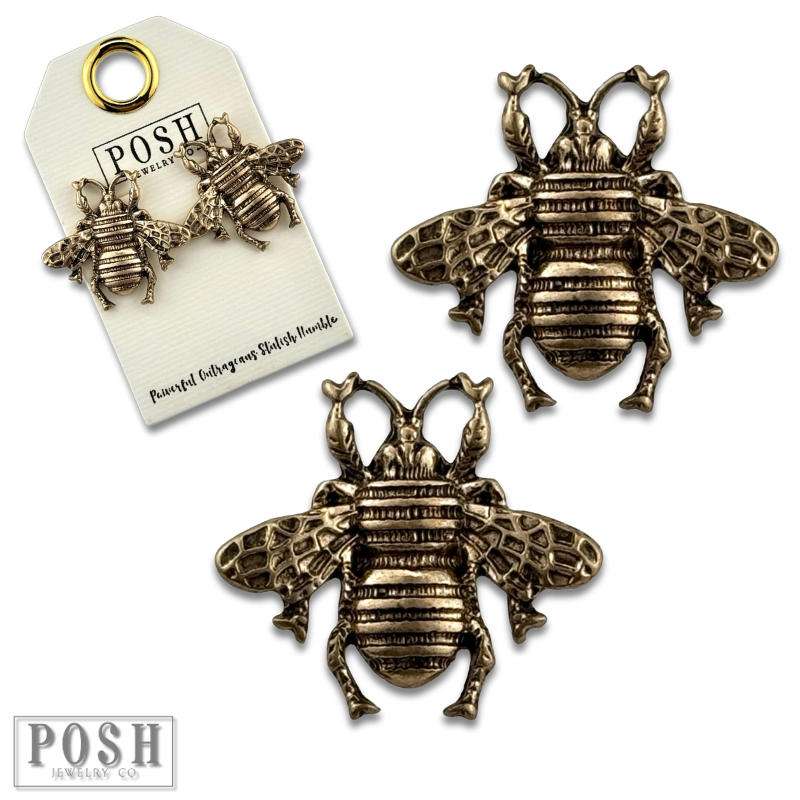 Gold bee post earring