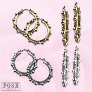 Rhinestone and beaded hoop earring