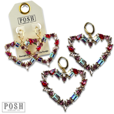 Multi-color rhinestone heart earring