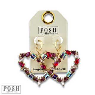Multi-color rhinestone heart earring