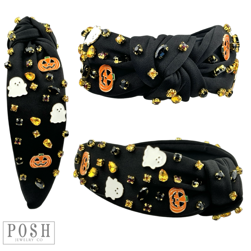 Ghost and pumpkin Halloween charm headband