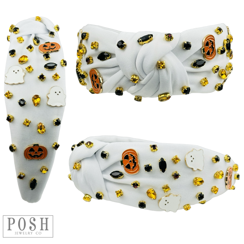 Ghost and pumpkin Halloween charm headband