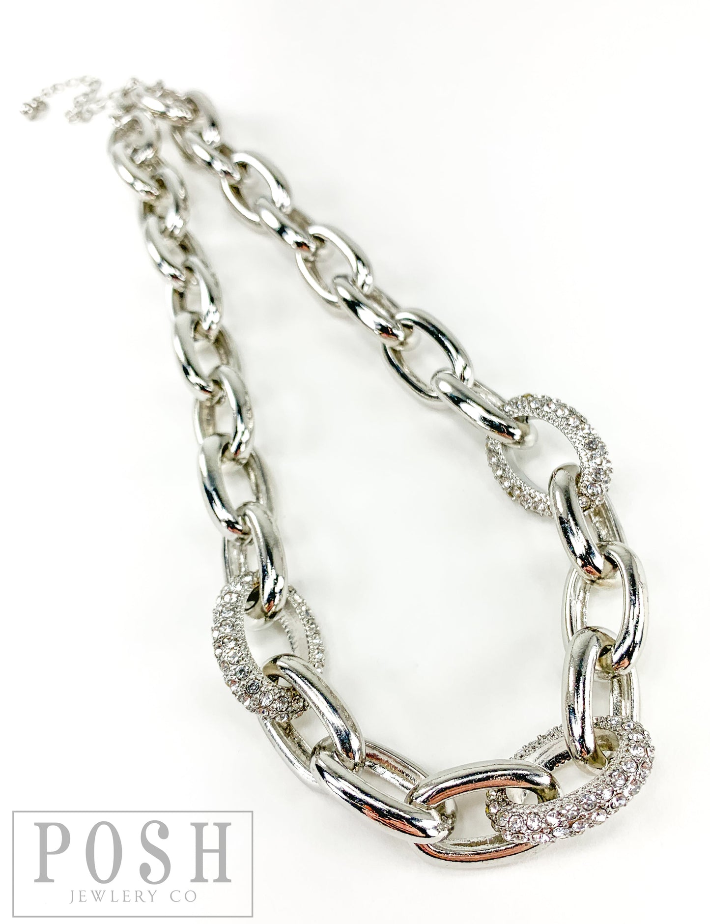 Oval and rhinestone link chain necklace, last call