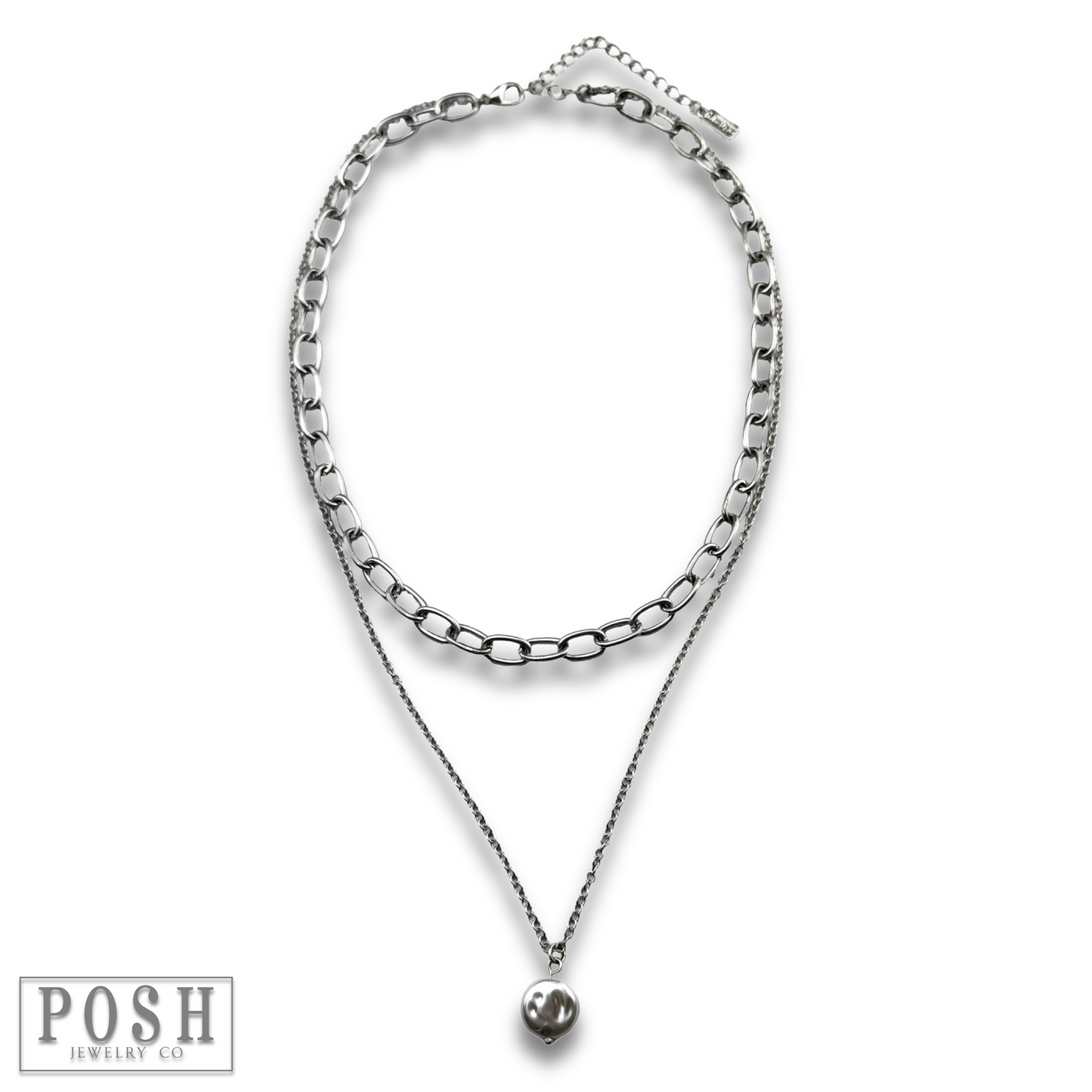 Double chain and pearl disc necklace, last call