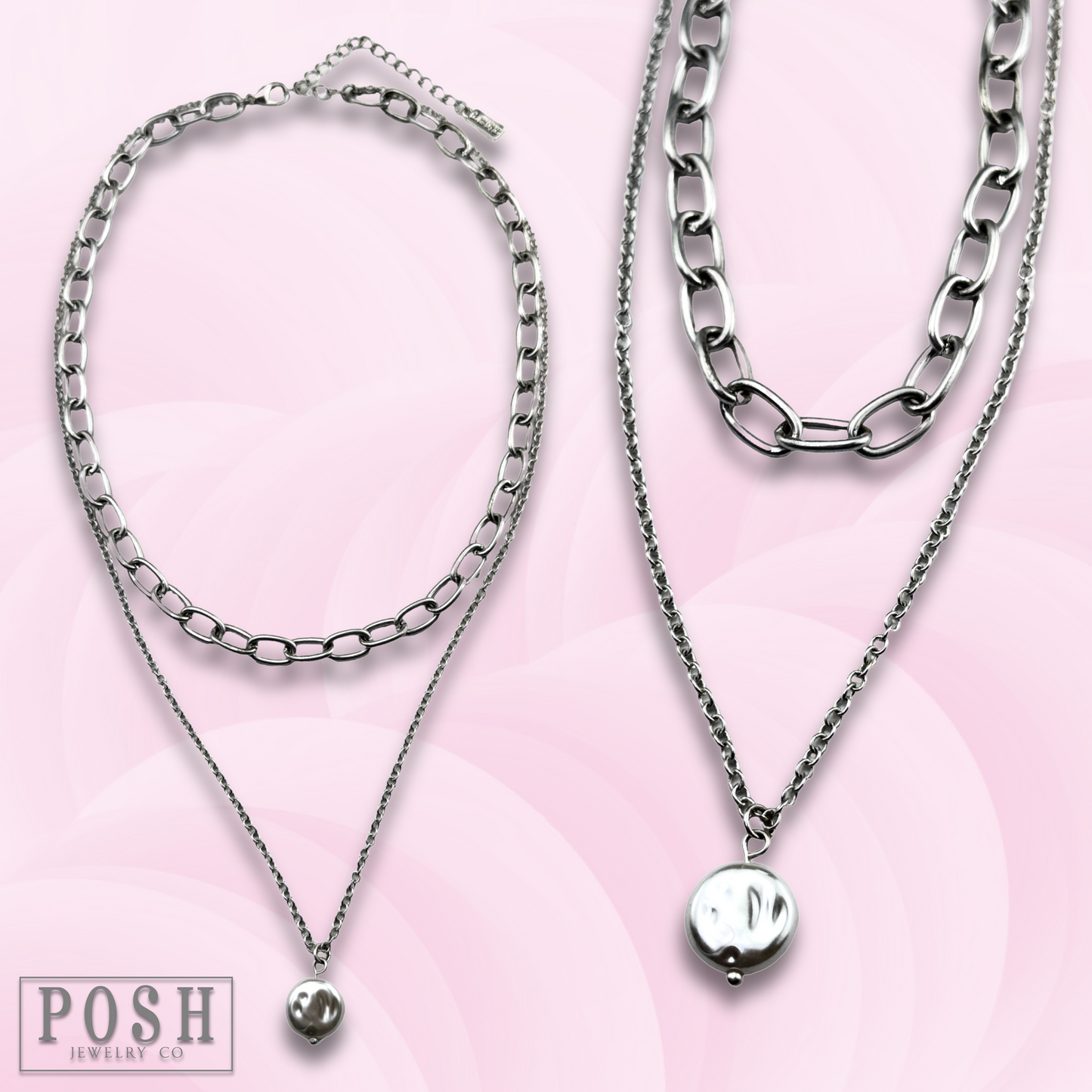 Double chain and pearl disc necklace, last call