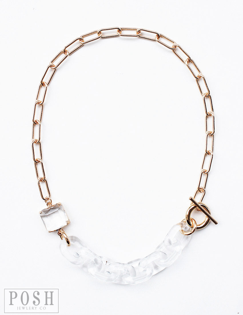 Gold and clear chain toggle necklace, last call