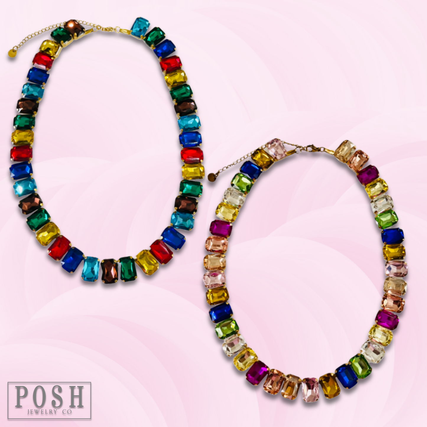 Multi-color rhinestone necklace
