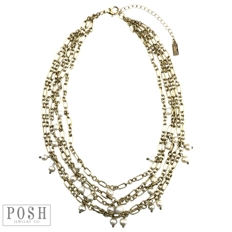 Freshwater pearl multi-drop chain necklace