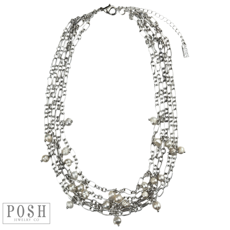Freshwater pearl multi-drop chain necklace