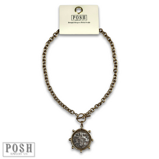Two tone cross pendant chain necklace