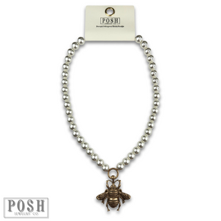 Pearl necklace with bee pendant