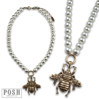Pearl necklace with bee pendant