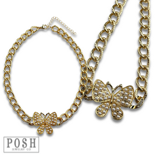 Pearl butterfly chain necklace
