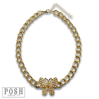 Pearl butterfly chain necklace