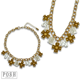 Gold square cross charm necklace