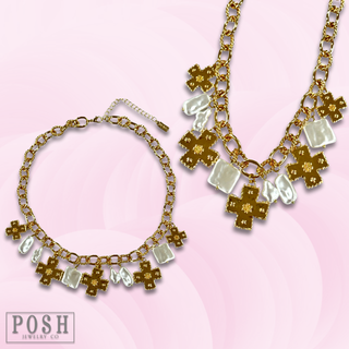 Gold square cross charm necklace