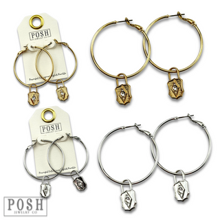 Hoop earring with lock charm