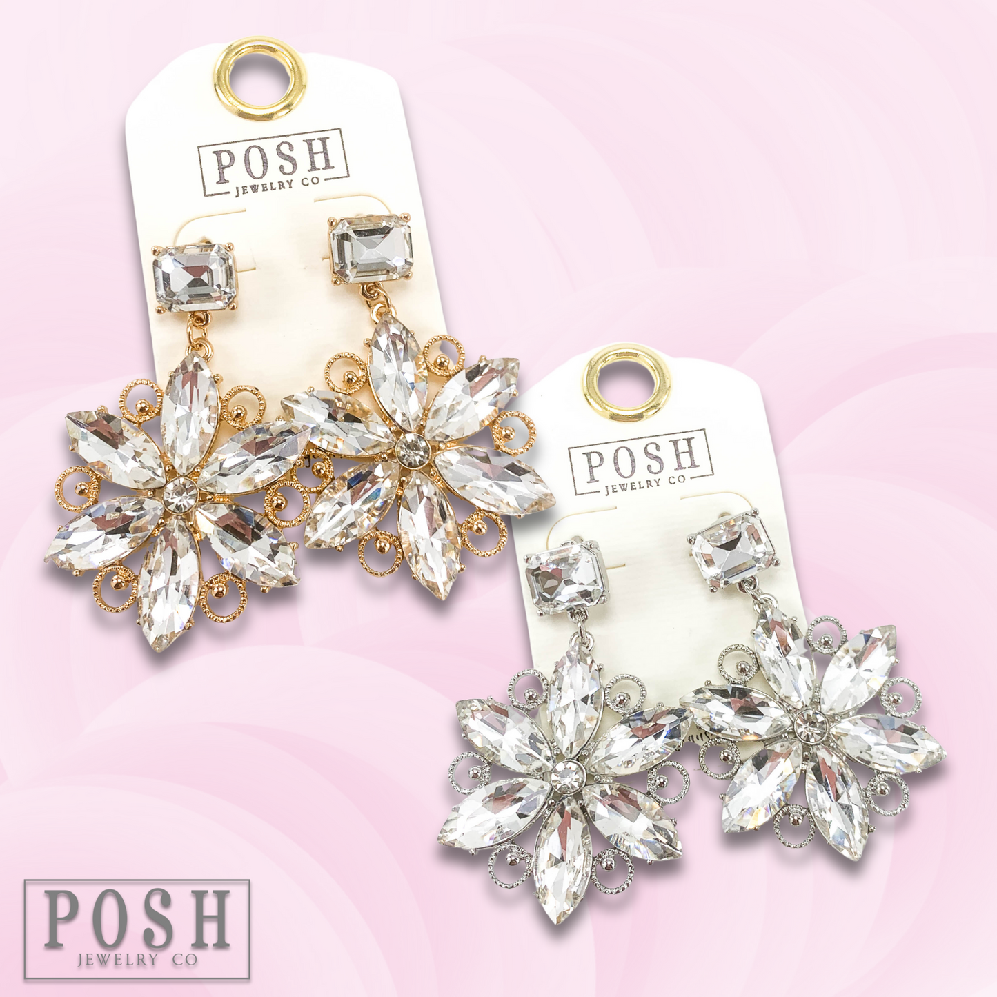 Rhinestone flower shape earring, last call