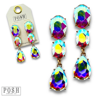 Rhinestone oval and teardrop earring