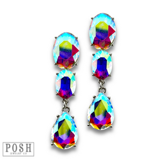 Rhinestone oval and teardrop earring