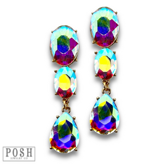 Rhinestone oval and teardrop earring