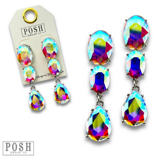 Rhinestone oval and teardrop earring