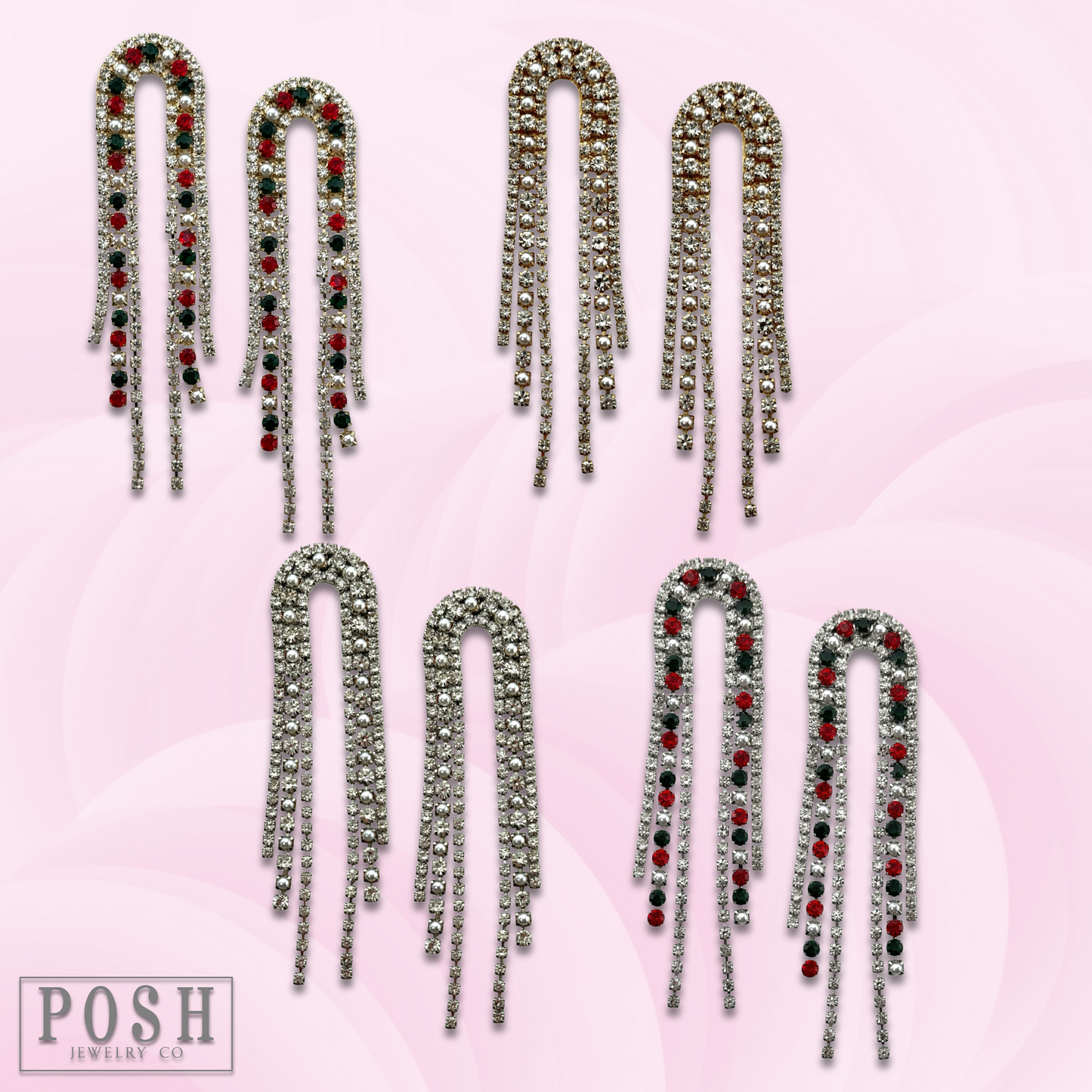 Arched rhinestone fringe earring