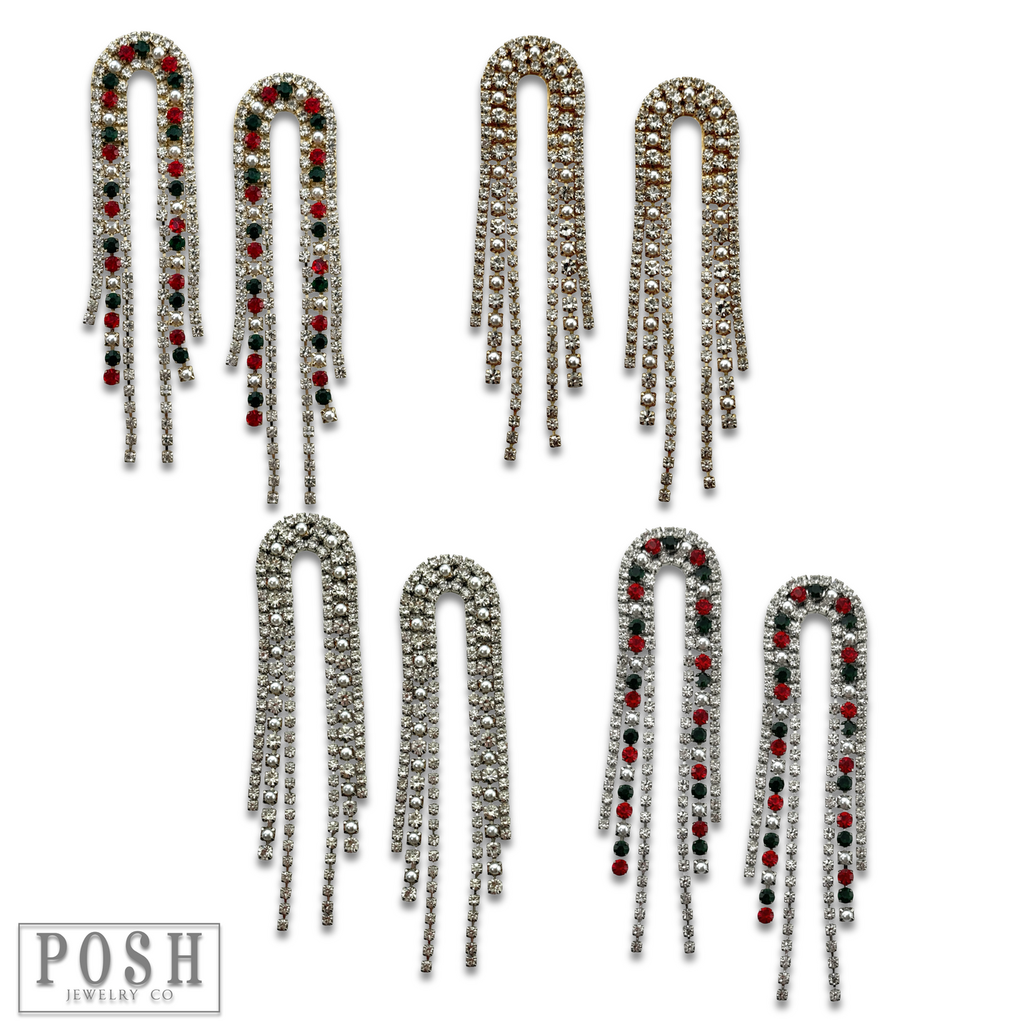 Arched rhinestone fringe earring