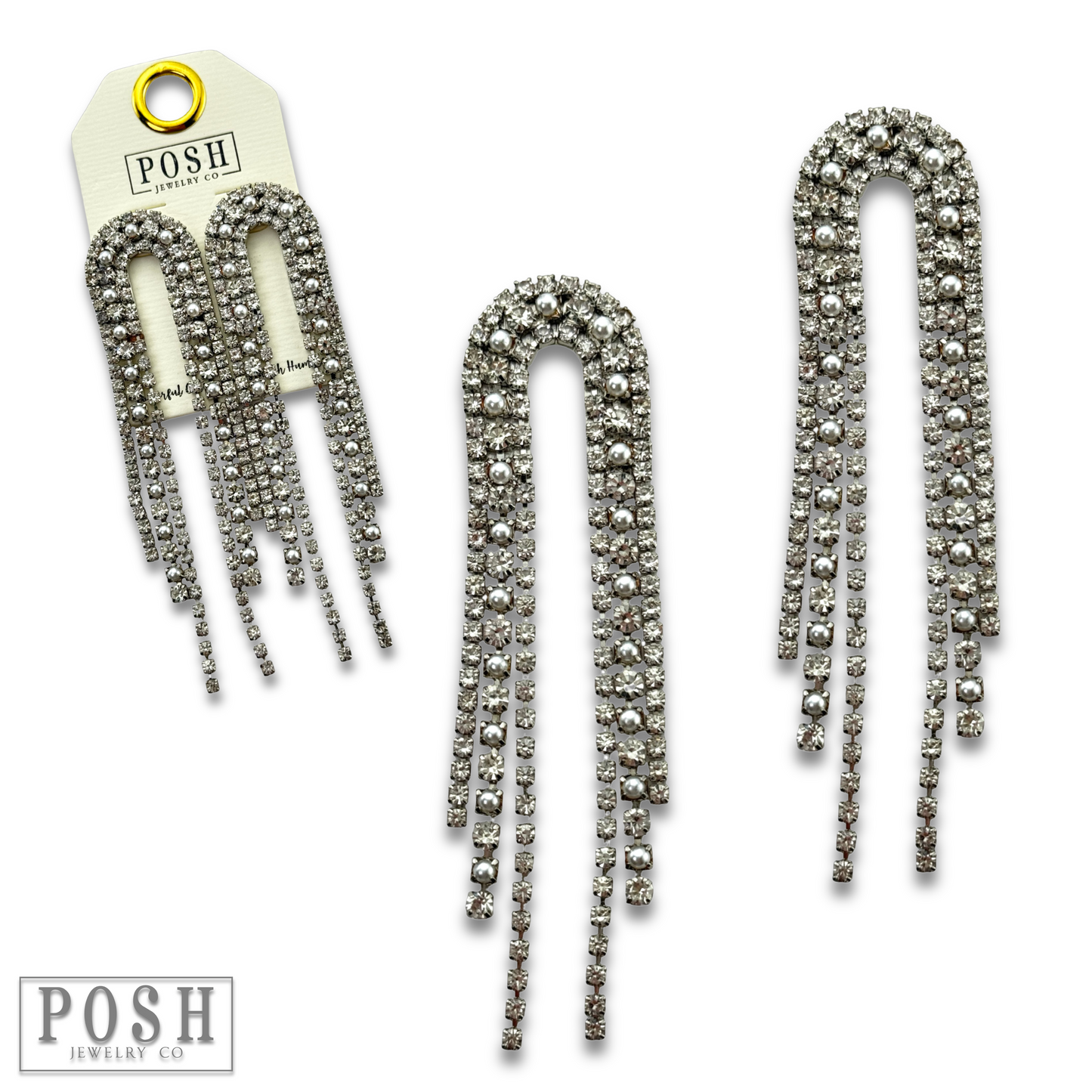 Arched rhinestone fringe earring