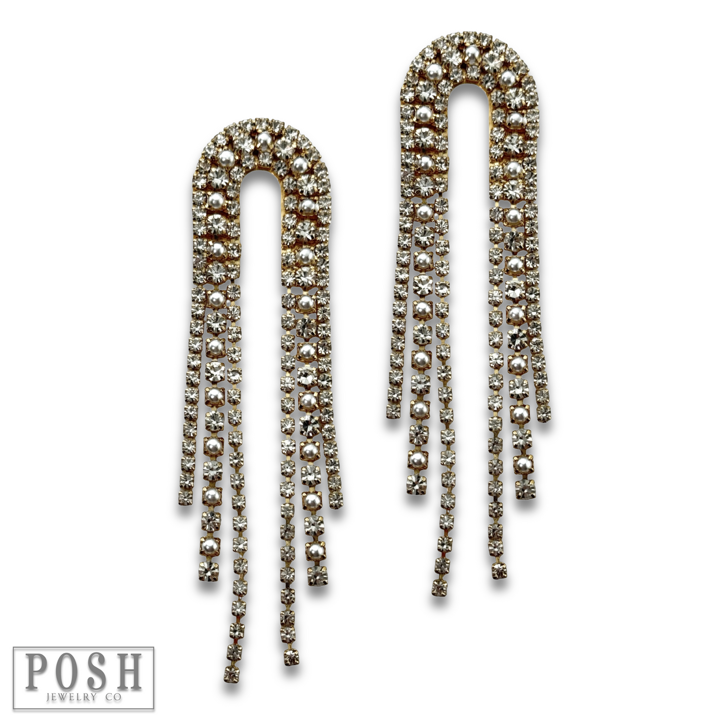 Arched rhinestone fringe earring
