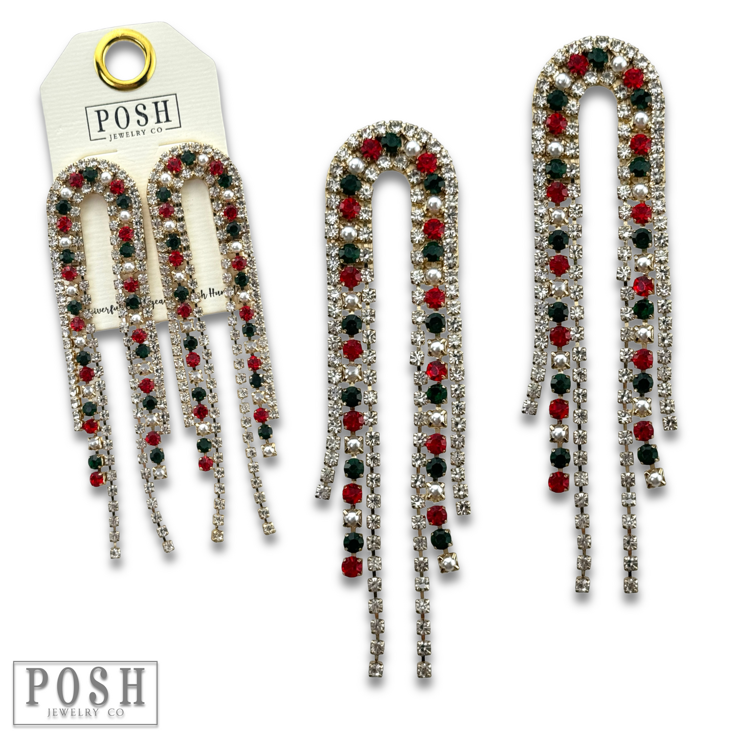 Arched rhinestone fringe earring
