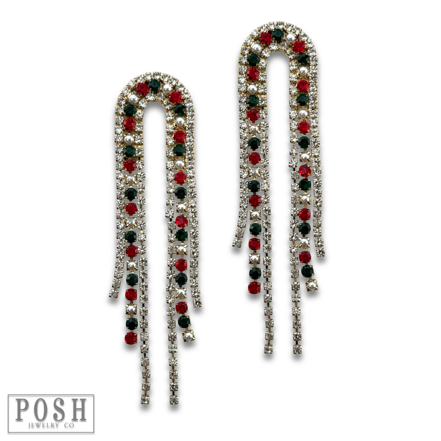Arched rhinestone fringe earring